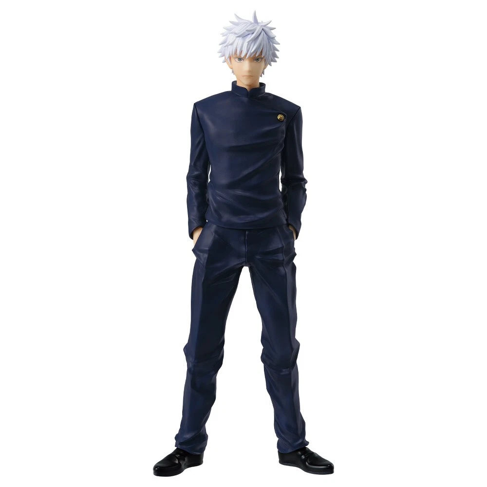 Jujutsu Kaisen Satoru Gojo Ichiban Kuji Prize D figure Japan version, Satoru Gojo in high school uniform standing anime collectible in window display box.