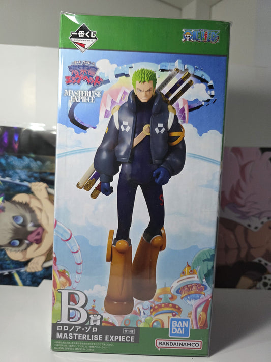 One Piece Roronoa Zoro Egghead Island Ichiban Kuji Prize B MASTERLISE EXPIECE figure, authentic Japanese release Zoro futuristic jacket and boots anime statue factory sealed.