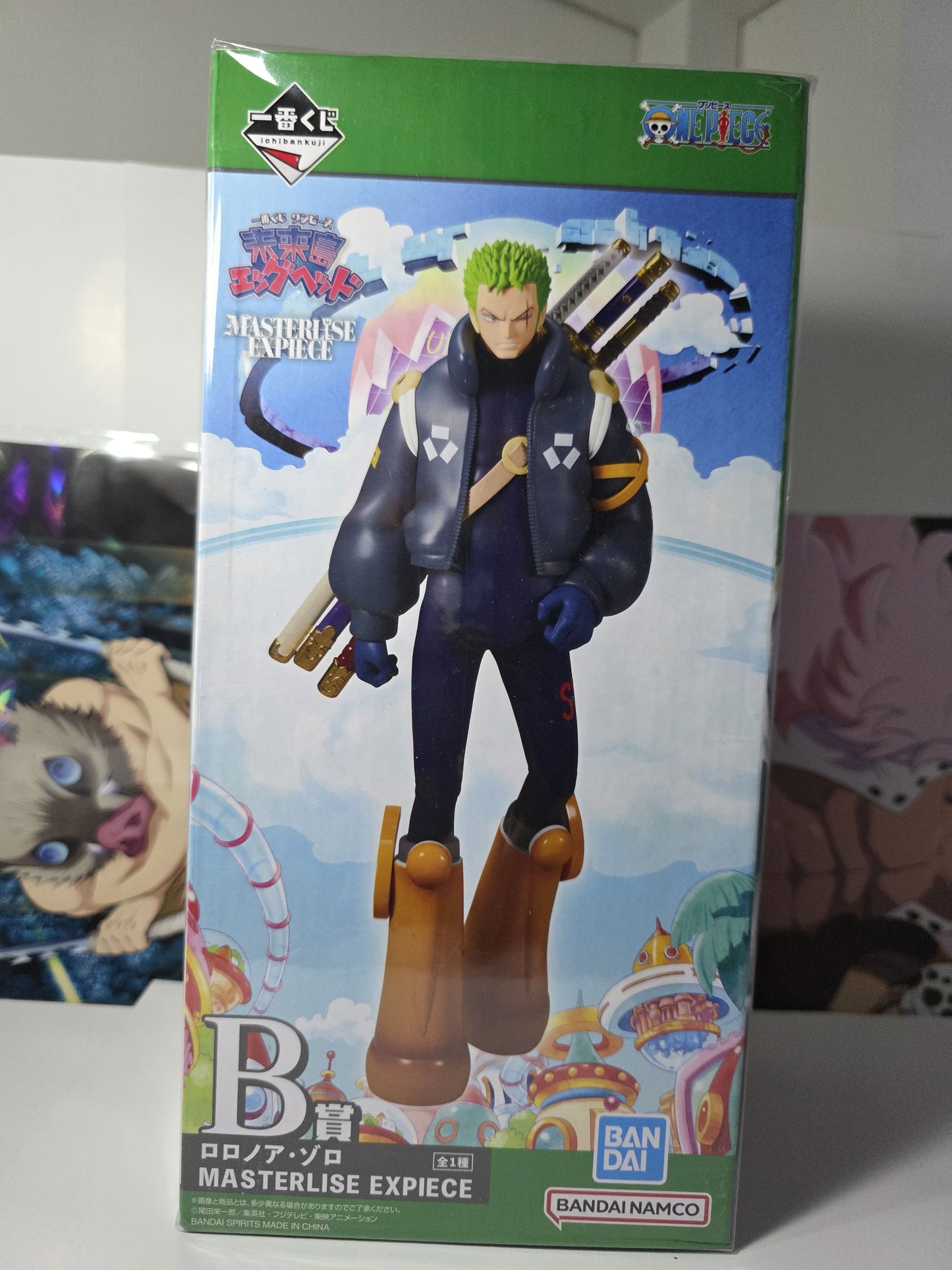  One Piece Roronoa Zoro Egghead Island Ichiban Kuji Prize B MASTERLISE EXPIECE figure, authentic Japanese release Zoro futuristic jacket and boots anime statue factory sealed.