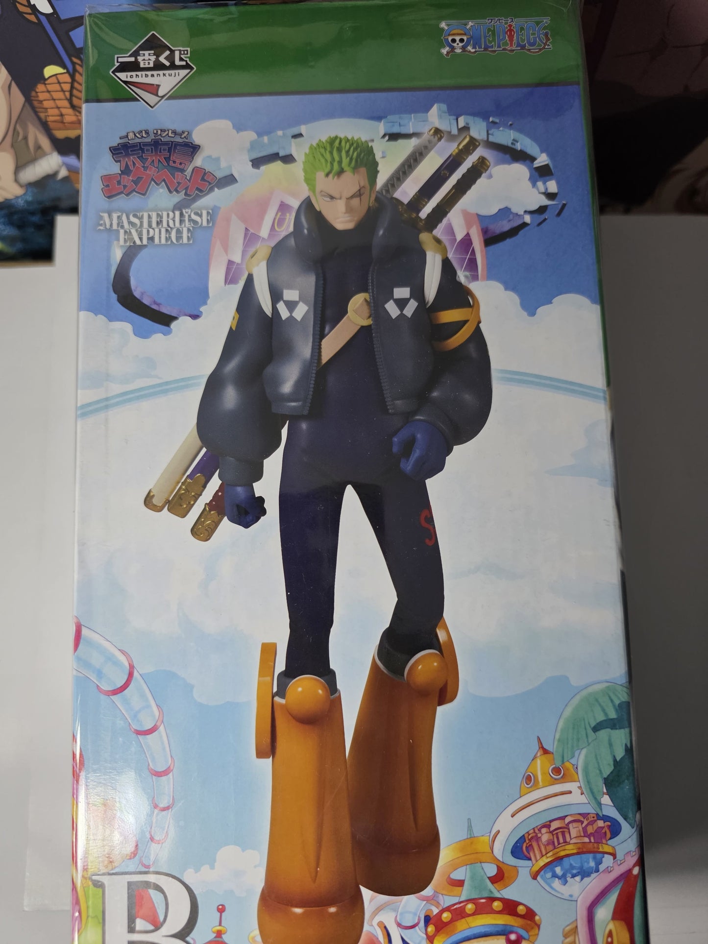  One Piece Roronoa Zoro Egghead Island Ichiban Kuji Prize B MASTERLISE EXPIECE figure, authentic Japanese release Zoro futuristic jacket and boots anime statue factory sealed.