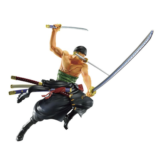 Authentic Bandai Ichiban Kuji One Piece Roronoa Zoro Prize A figure from Japan, dynamic three-sword style combat pose collectible statue unopened in retail box.
