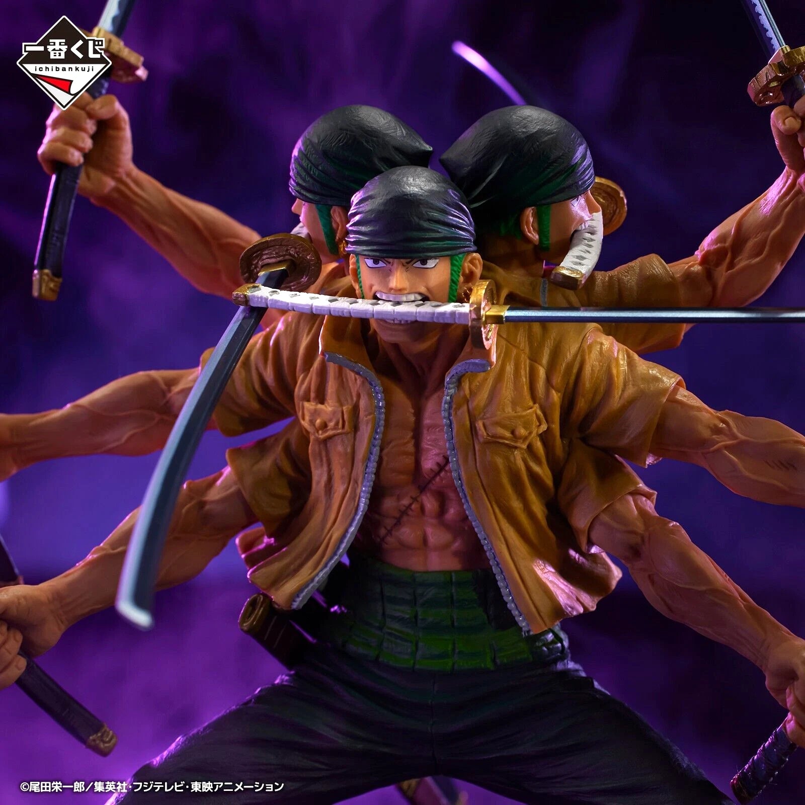 One Piece EX Ichiban Kuji Roronoa Zoro Shikon no Keifu Prize A figure, detailed nine-sword style Ashura demonic form anime statue mint in sealed box.